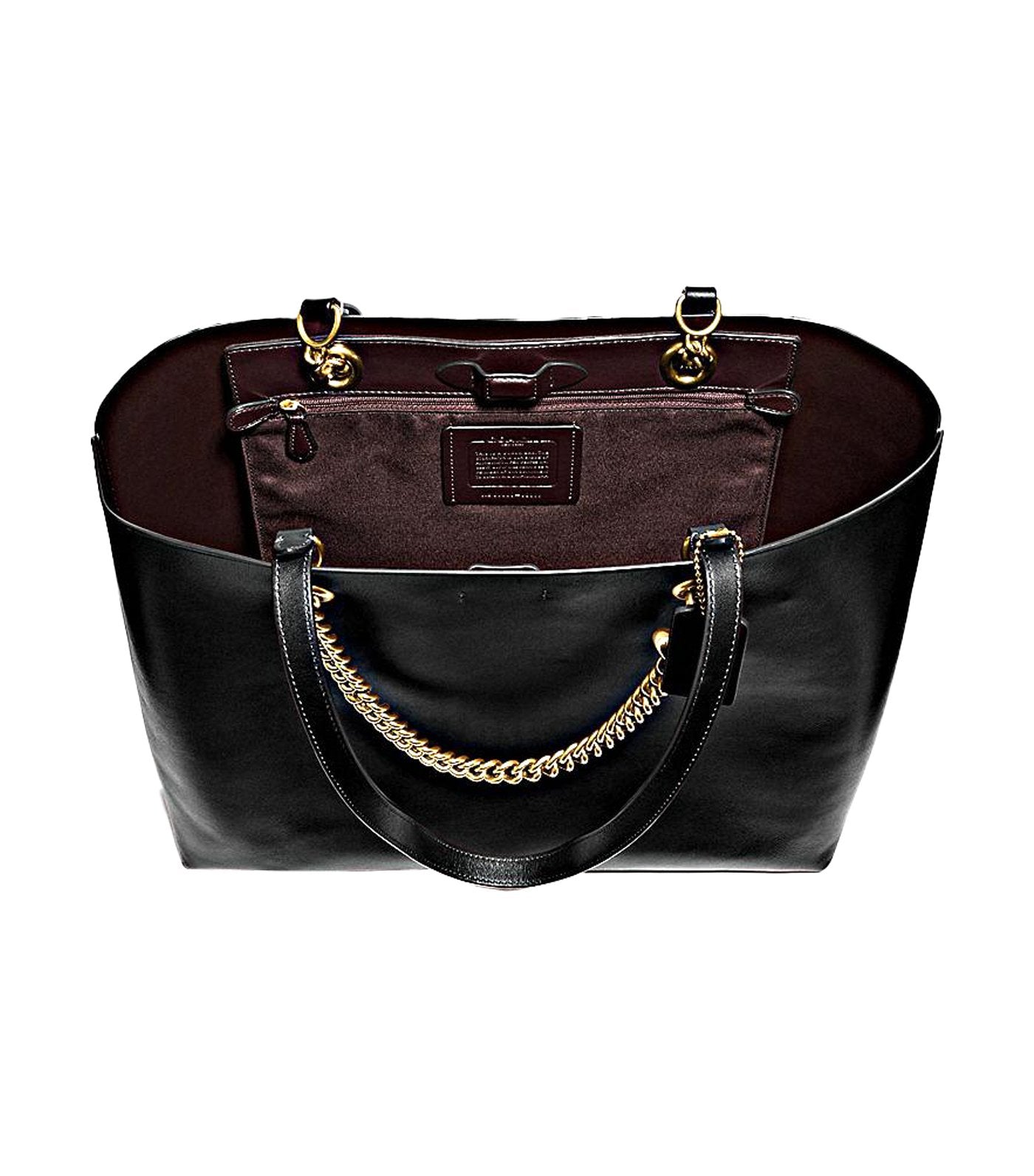 Signature Chain Central Leather Tote Black