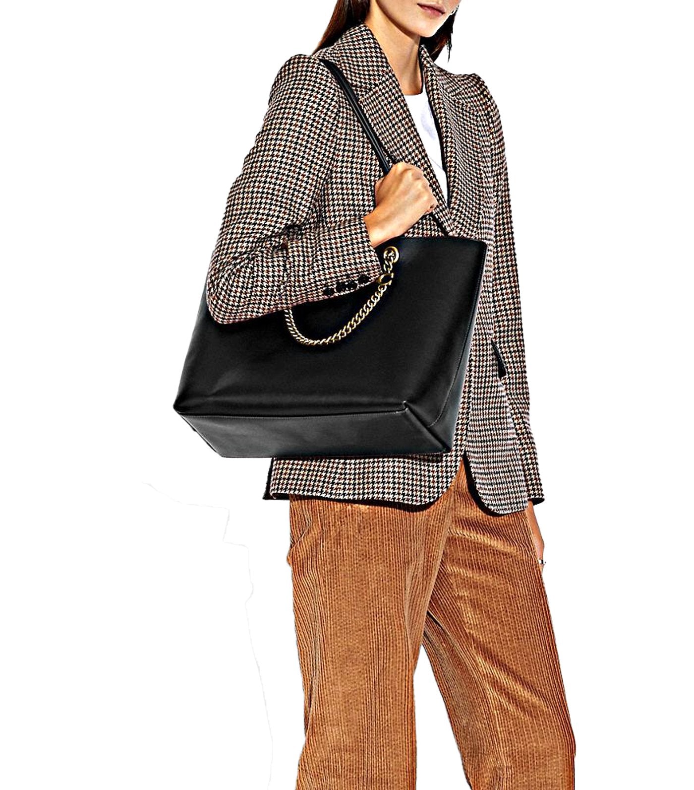 Signature Chain Central Leather Tote Black