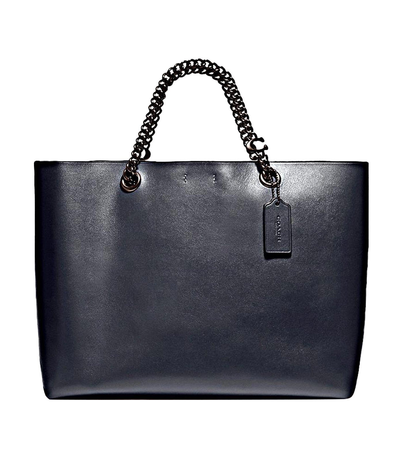 Signature Chain Central Leather Tote Midnight Navy