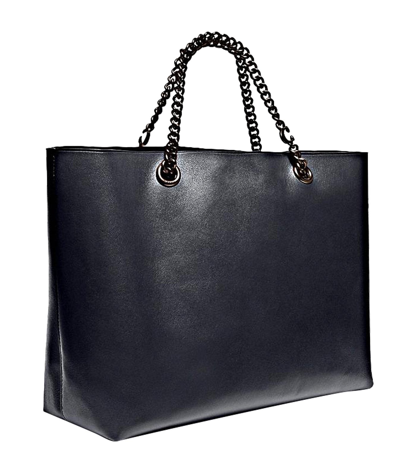 Signature Chain Central Leather Tote Midnight Navy