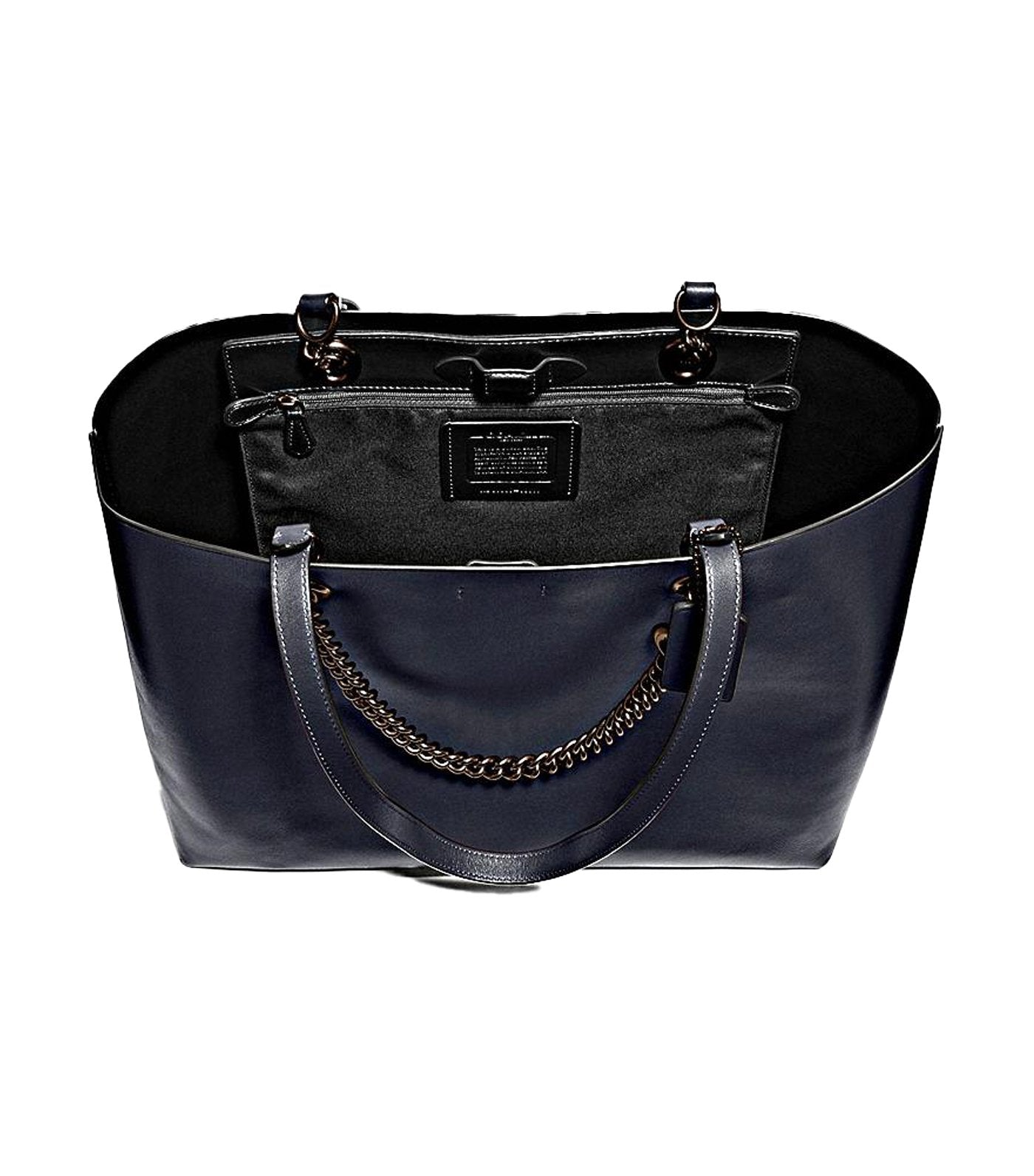 Signature Chain Central Leather Tote Midnight Navy