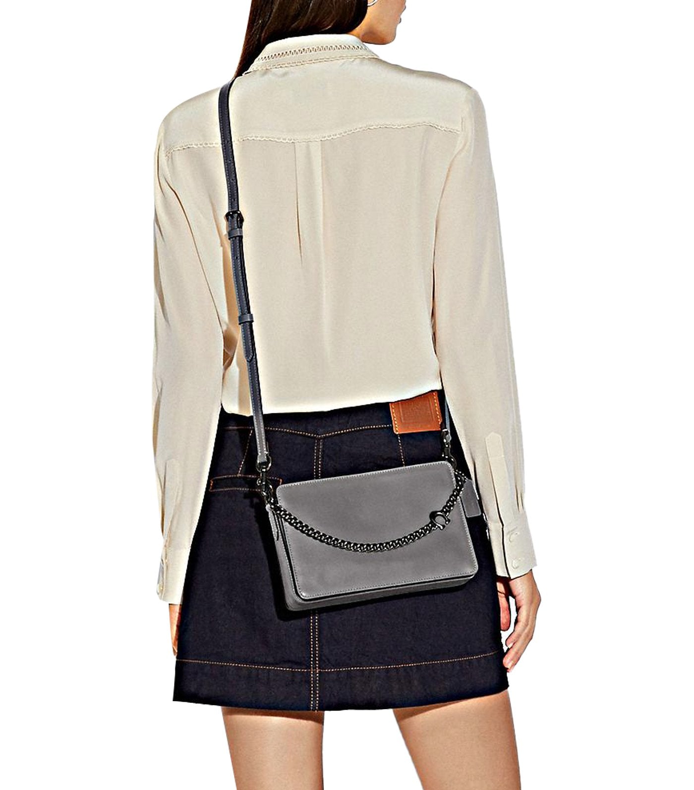Signature Chain Leather Crossbody Heather Gray