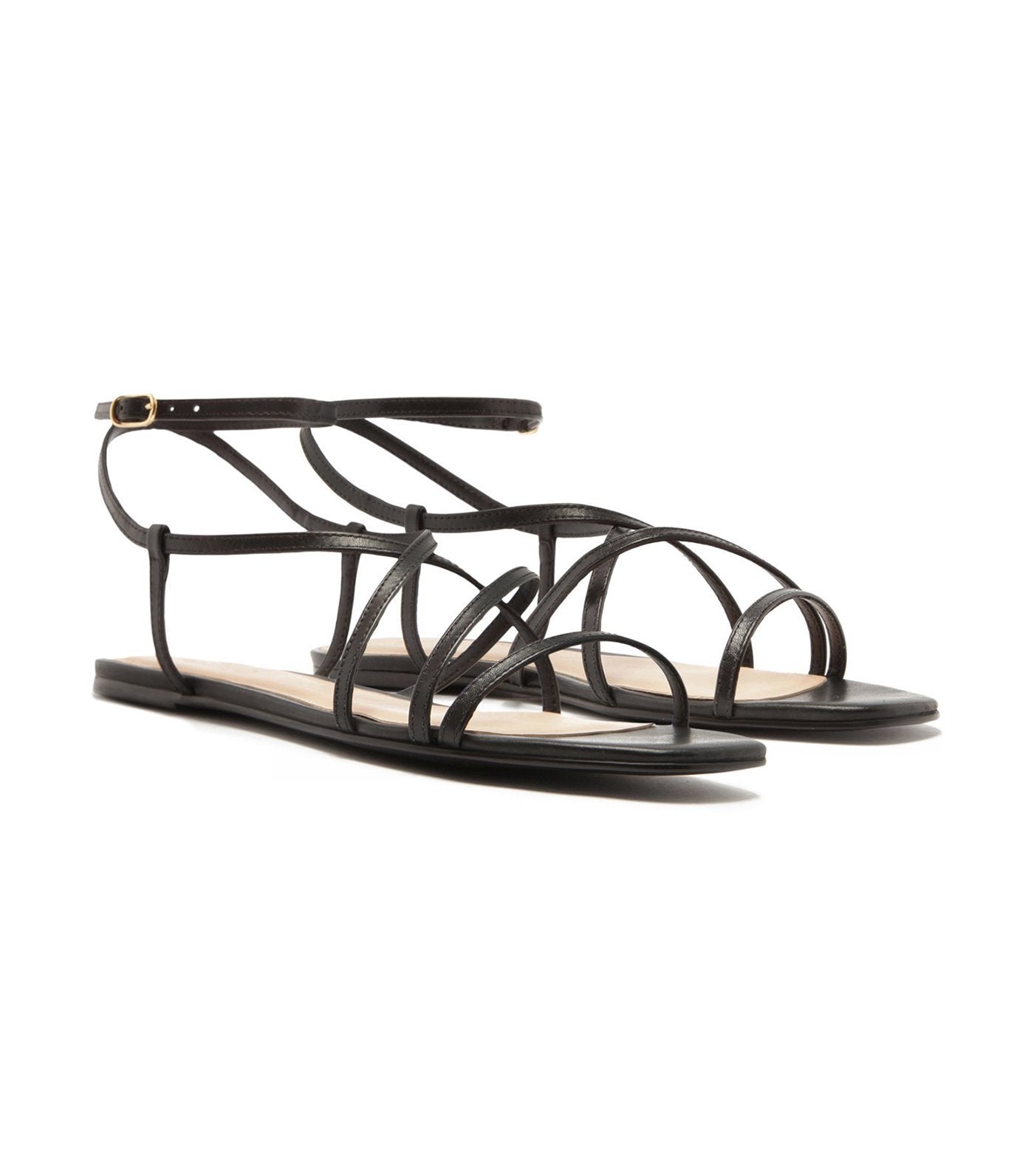 arezzo flat leather strap sandals black