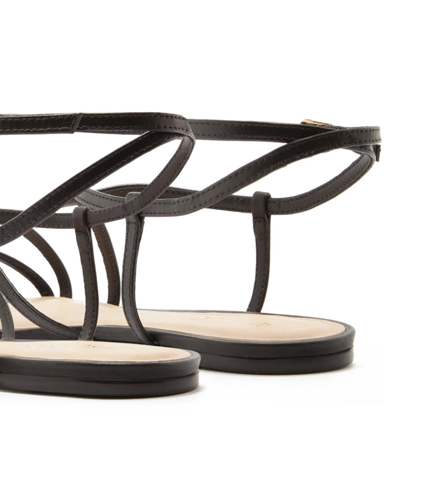 arezzo flat leather strap sandals black