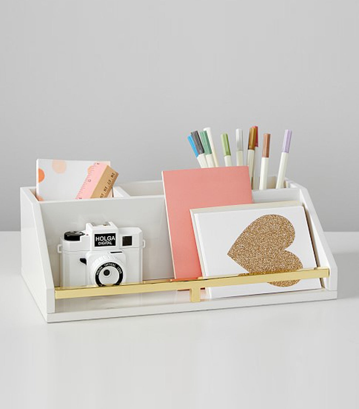 Polished Desk Organizer - White and Gold
