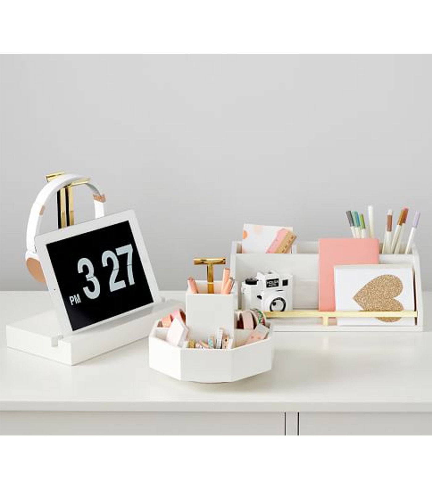 Polished Desk Organizer - White and Gold
