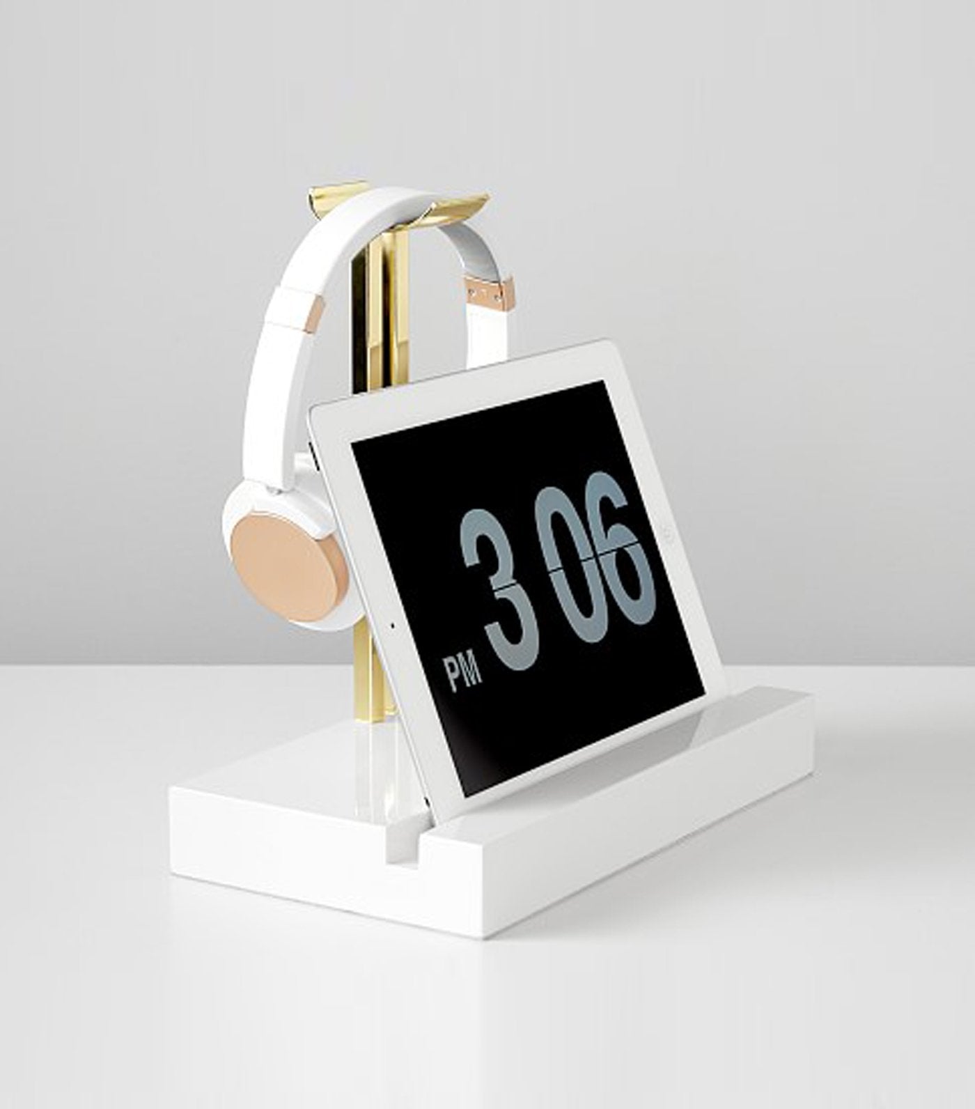 Polished Tablet Headphone Stand - White and Gold