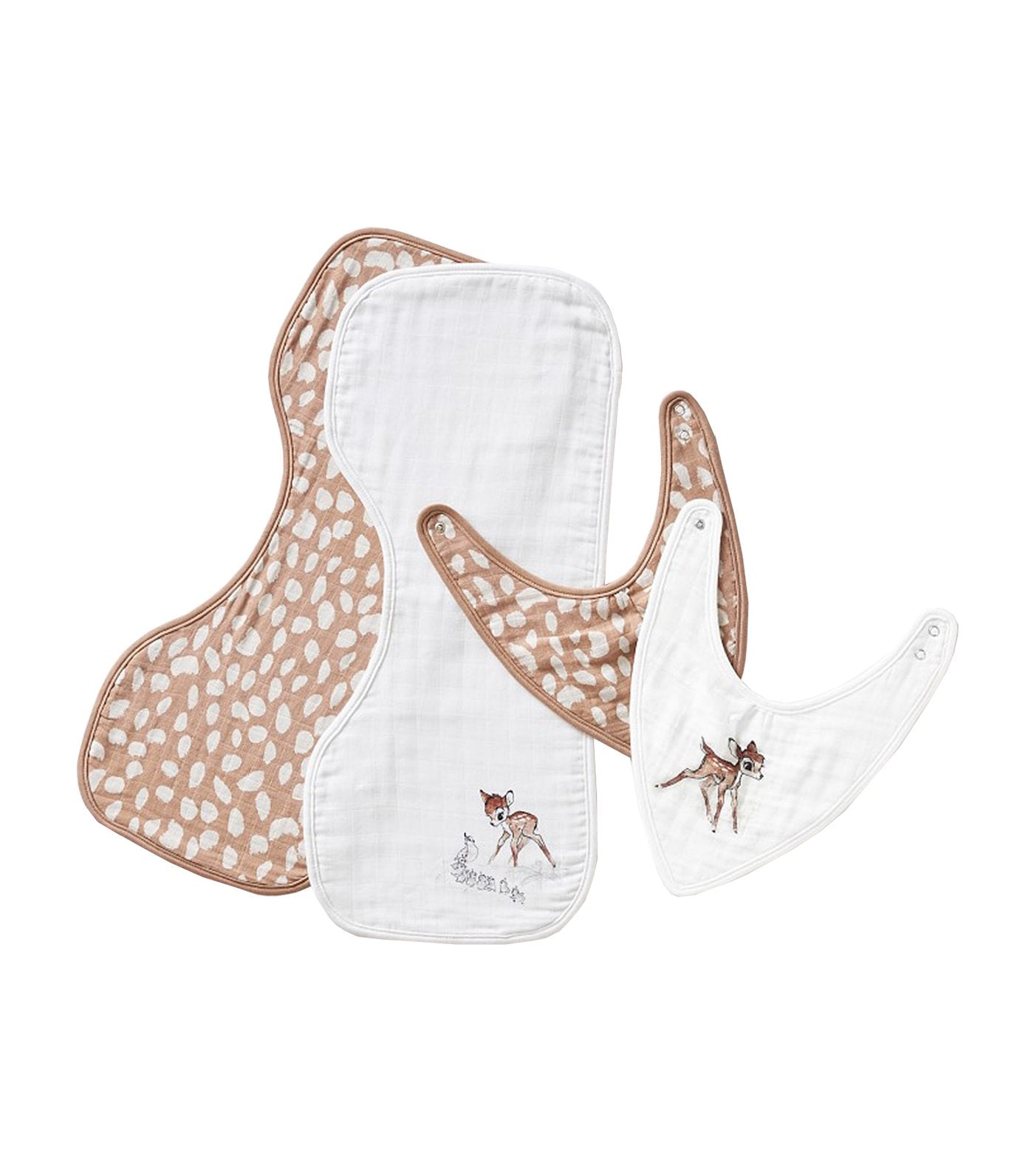 pottery barn kids brown and white disney bambi organic muslin bib and burp cloth set
