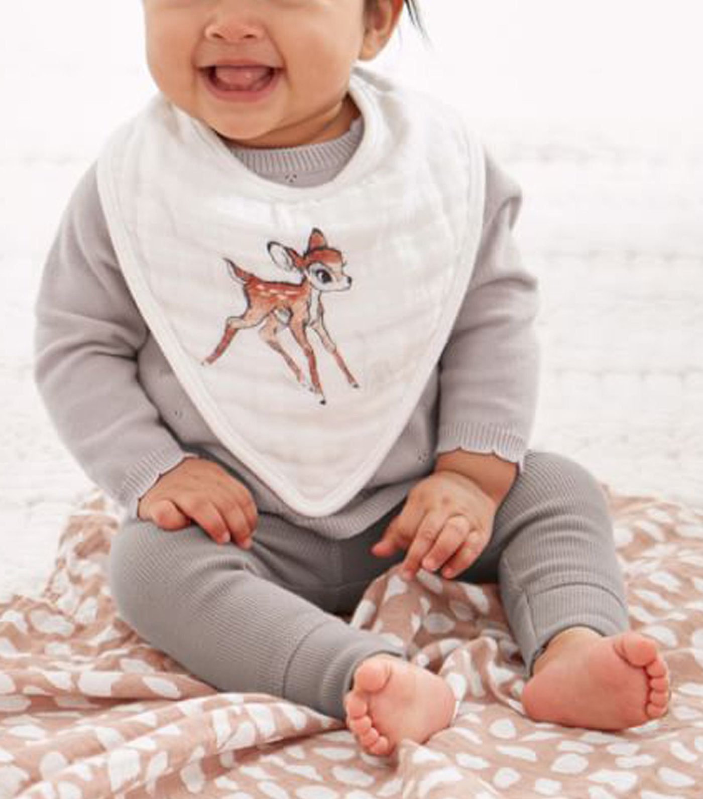 pottery barn kids brown and white disney bambi organic muslin bib and burp cloth set