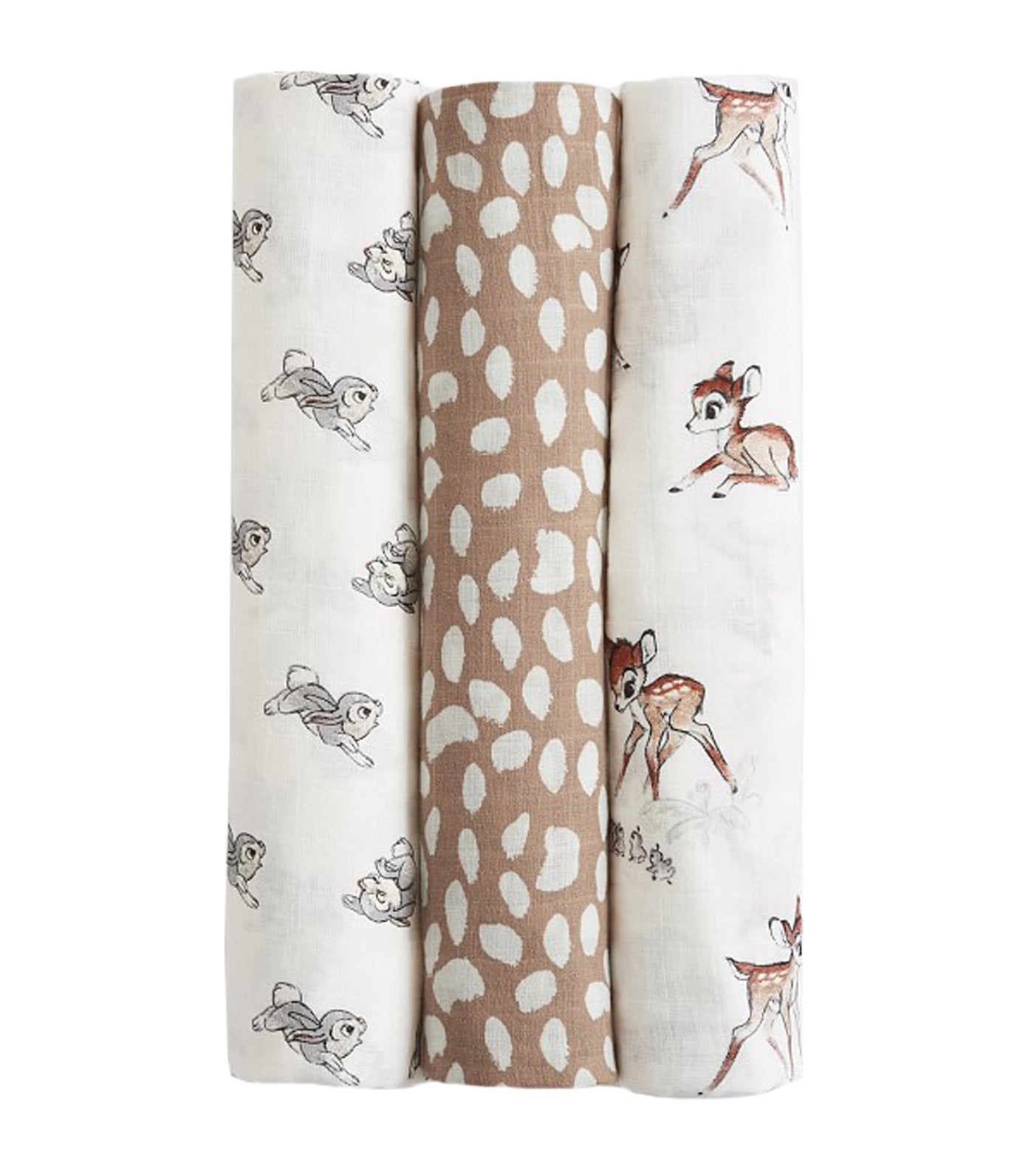 pottery barn kids brown and white disney bambi organix muslin swaddle - set of 3