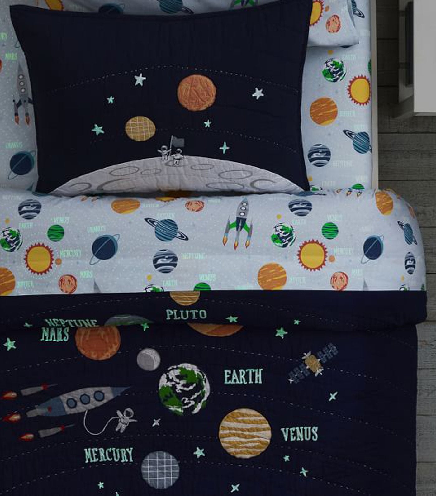 Solar System Glow-in-the-Dark Quilt and Standard Sham
