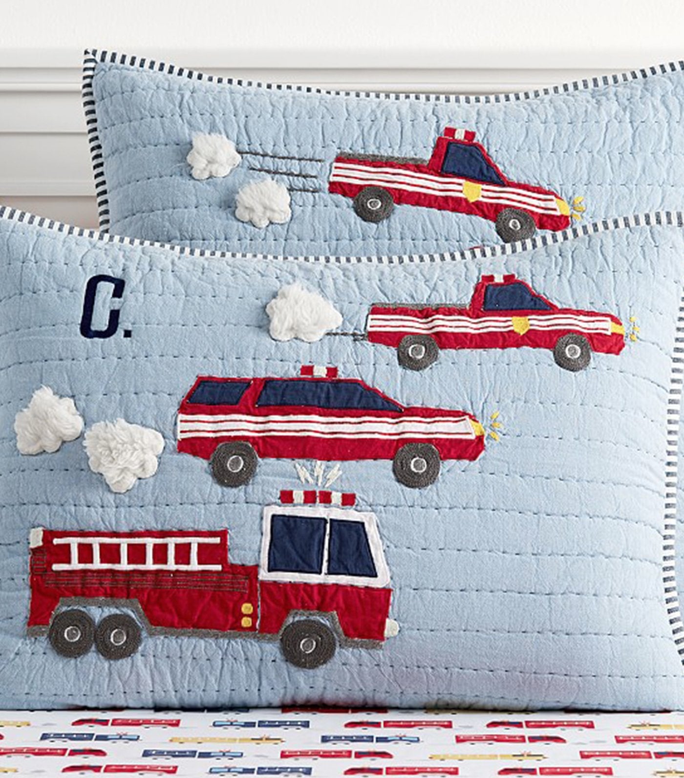 pottery barn kids wyatt fire truck pillow sham - standard