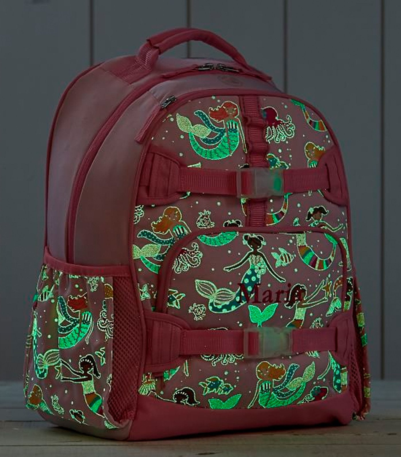 pottery barn kids pink mackenzie mermaid friends glow-in-the-dark backpack large
