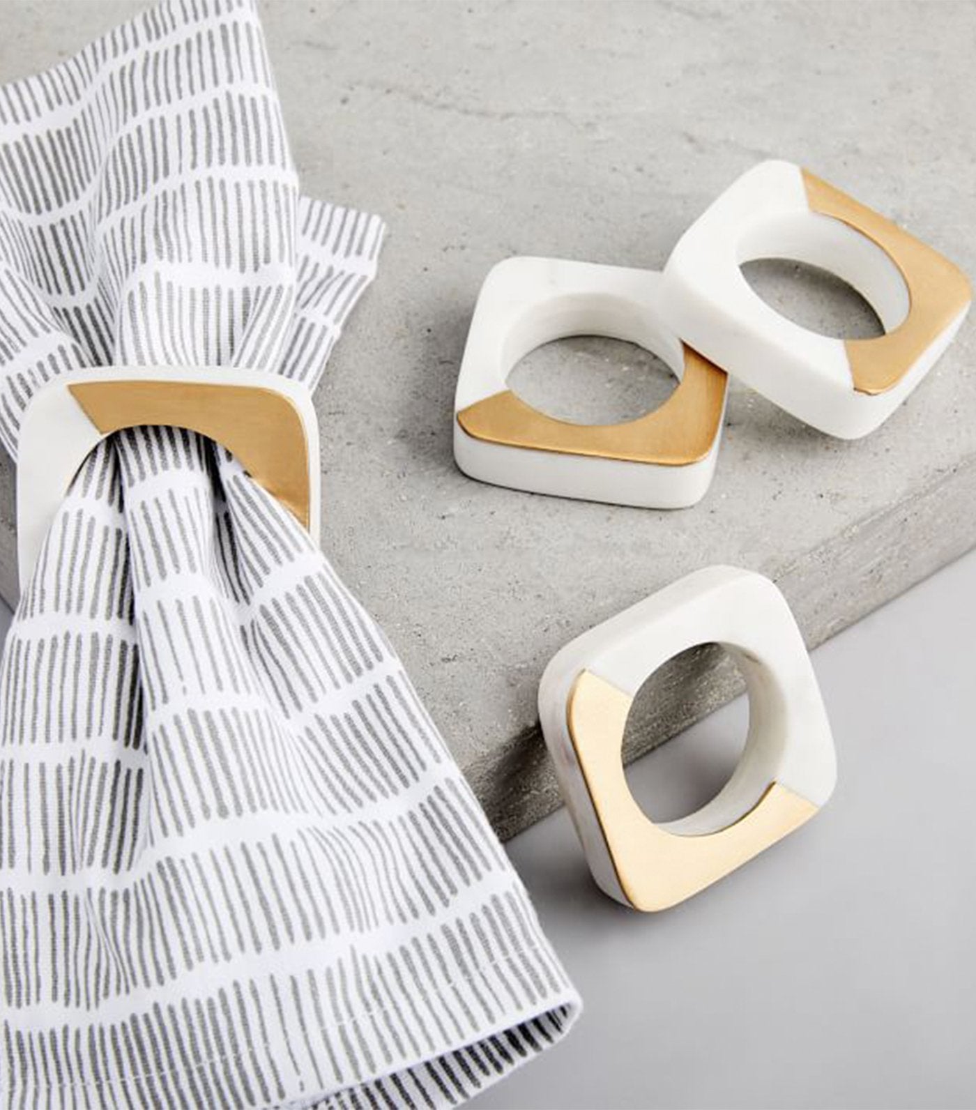west elm Marble & Brass Napkin Ring Set of 4 - White