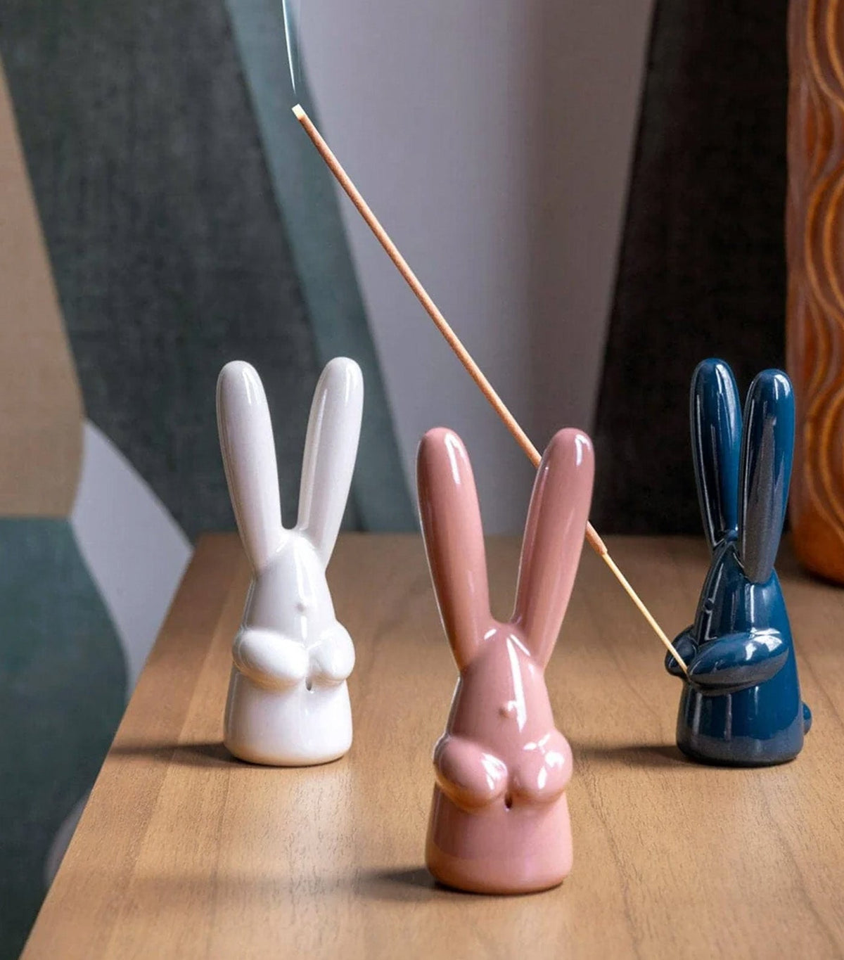 Bunny Figurine Incense Ring Holder Pink