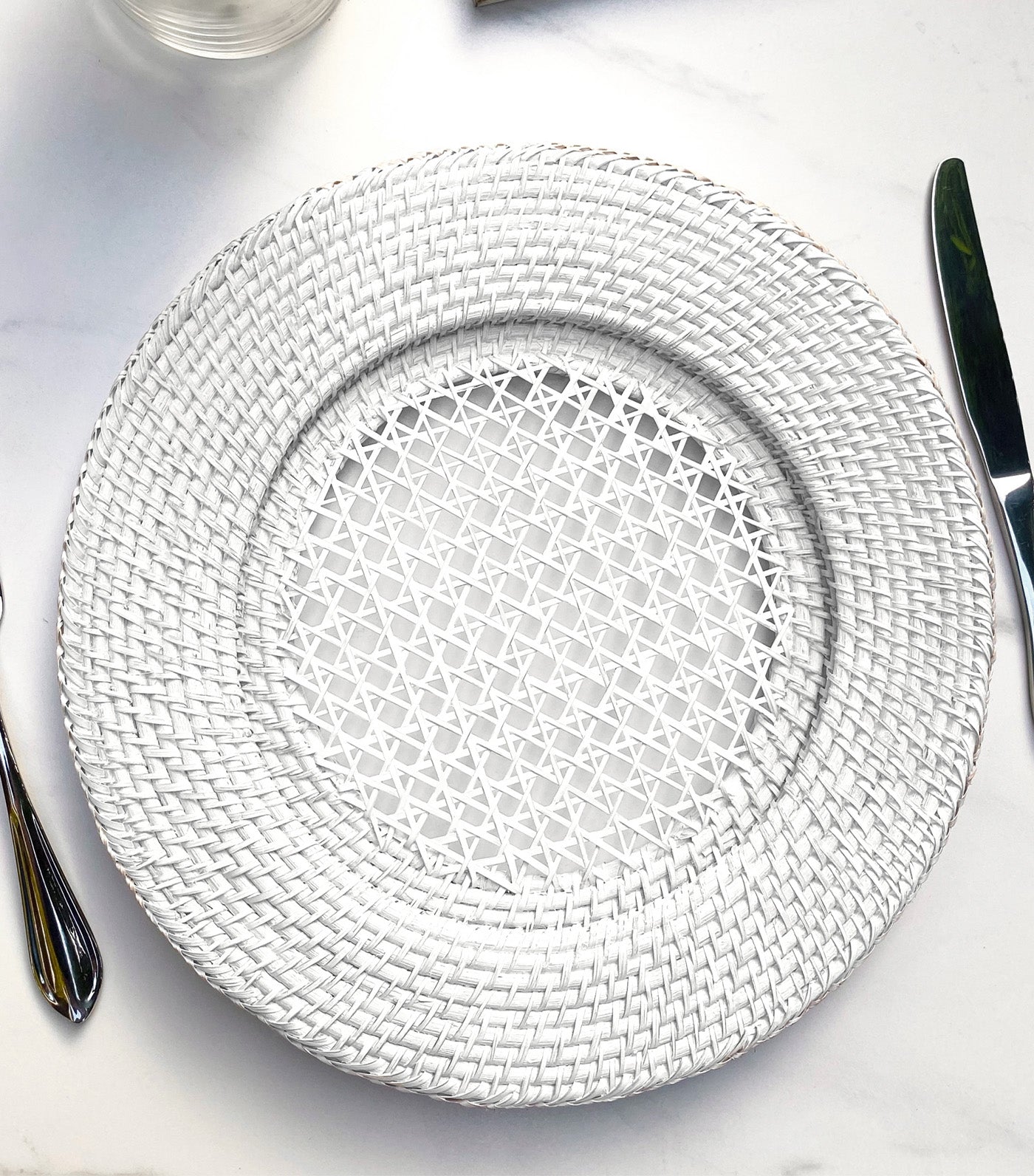 Coastal White Wicker Chargers, Set of 2