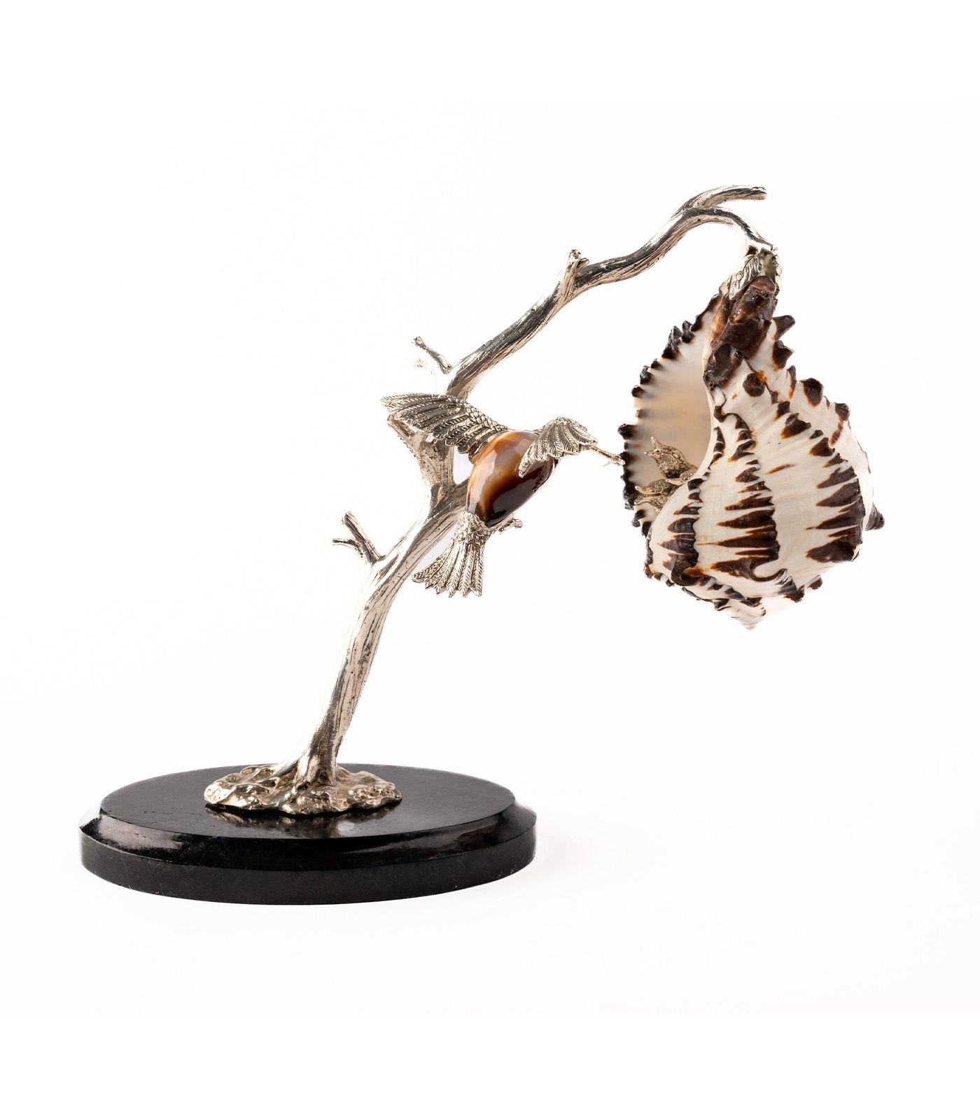 Silver Plated Hummingbird on Tree