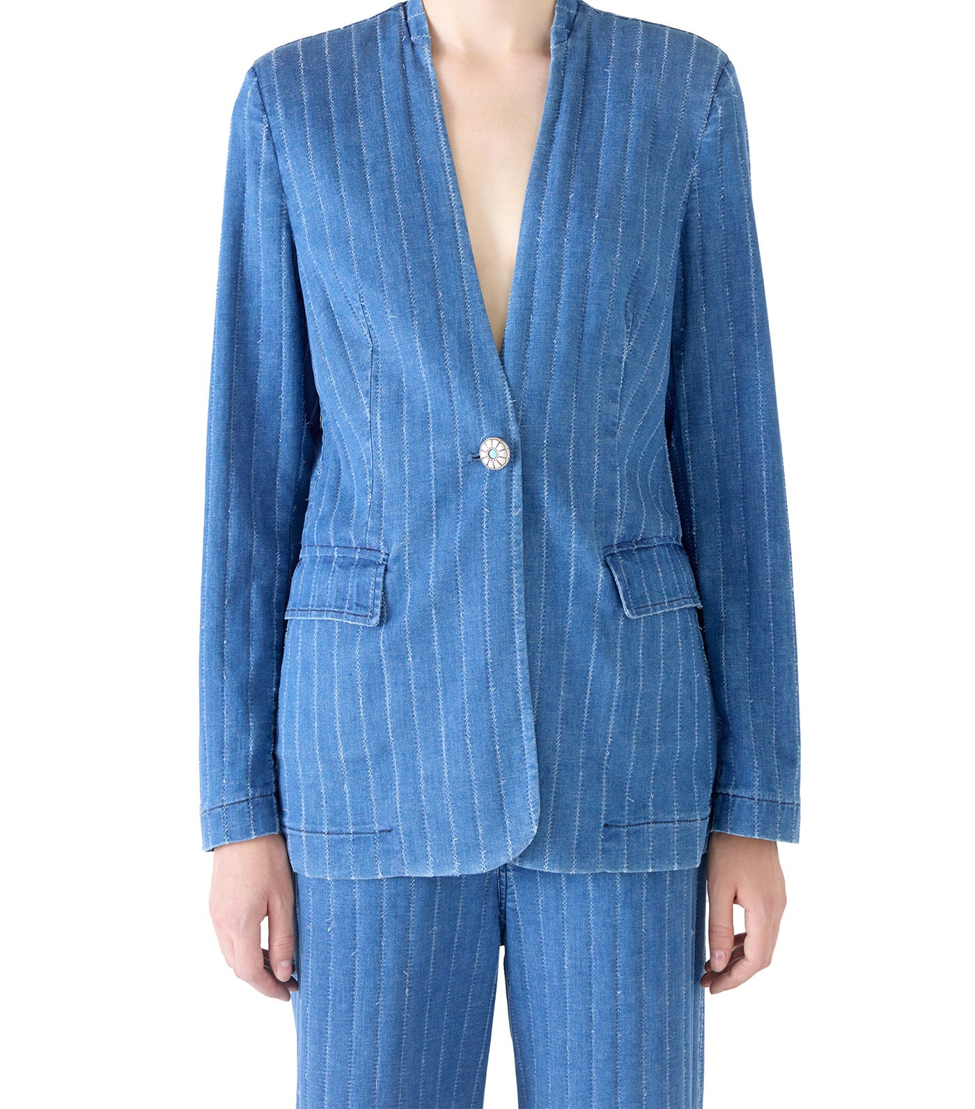 Blazer Sol Stripe Denim Silk Blue