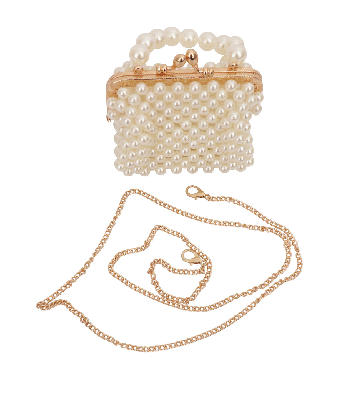8in x 7in Christmas Pearl Handbag Gold and White