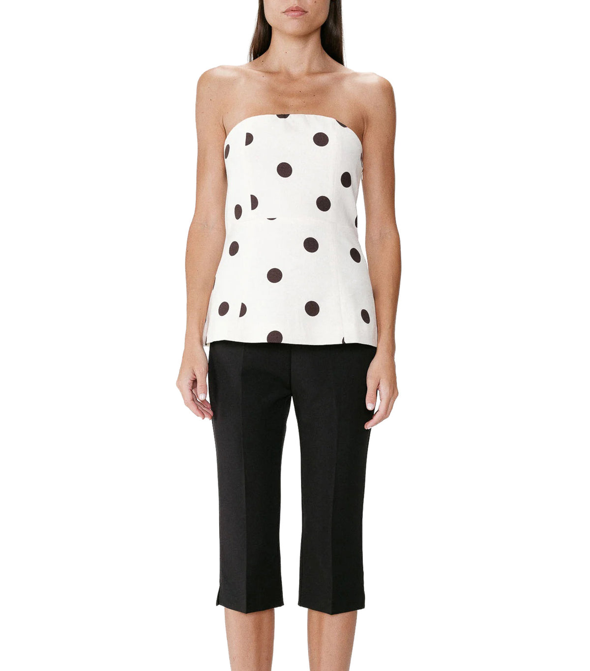 Wixie Polka-Dot Peplum Bustier Ecru