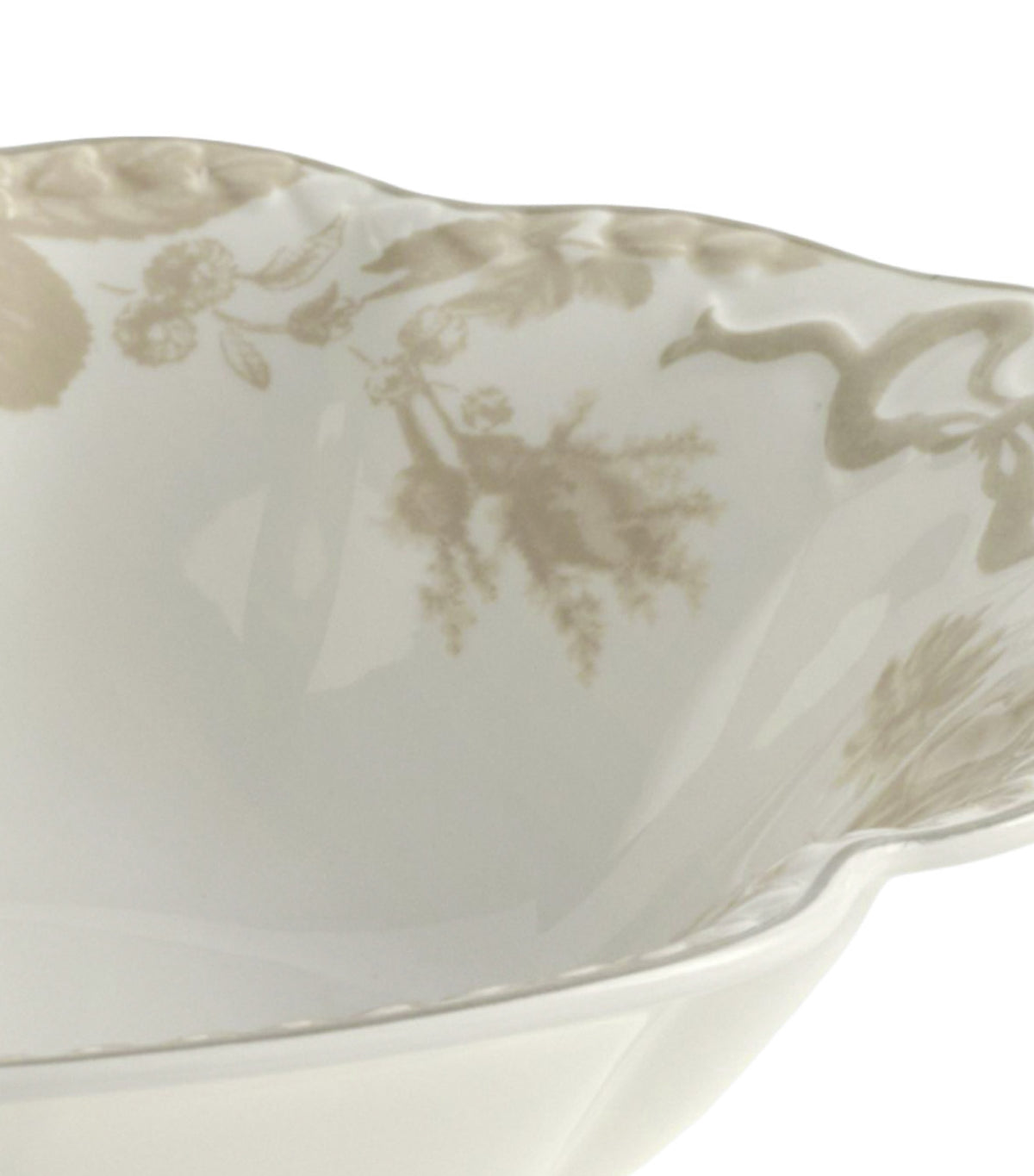 LoveShackFancy Neutral Floral Porcelain Serving Bowl Tan/White