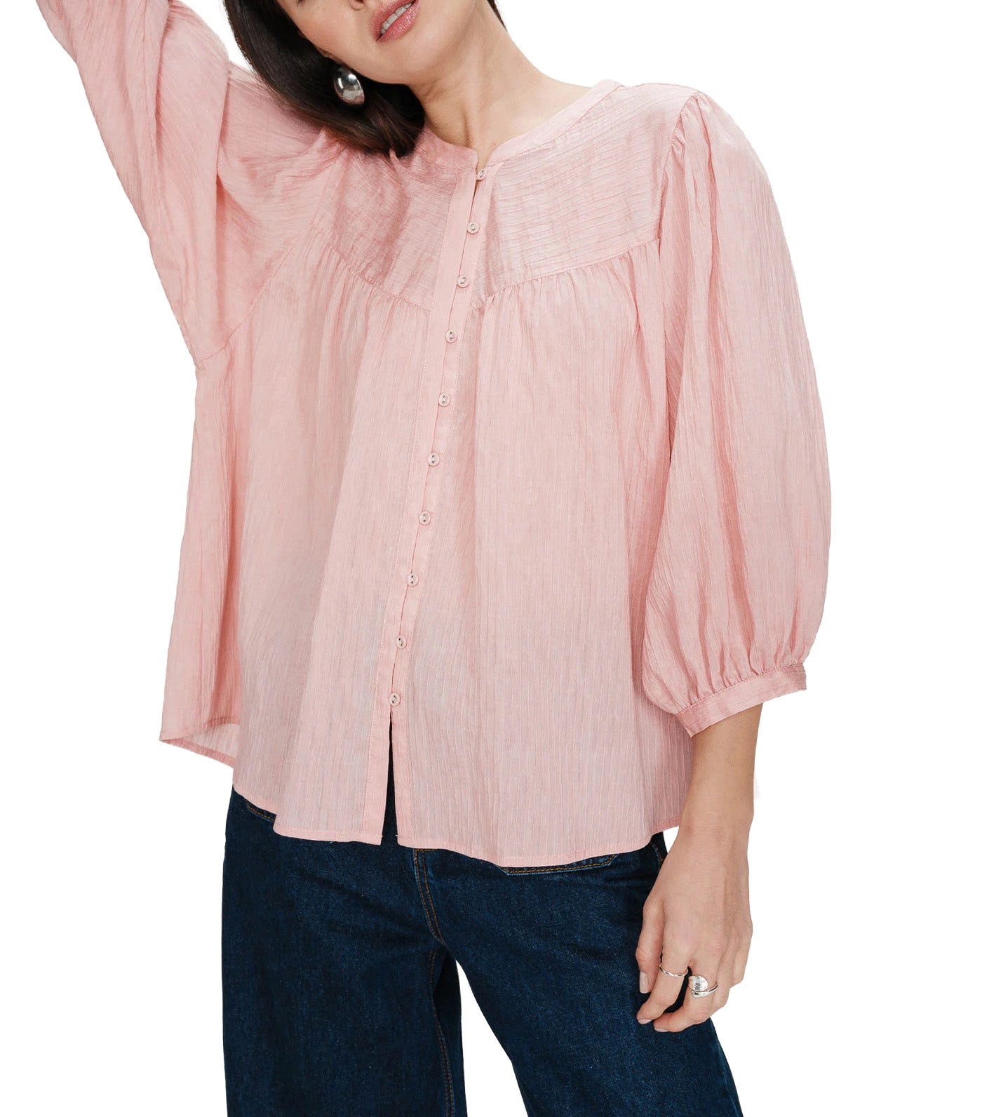 Vanille Loose Blouse with Balloon Sleeves Pink