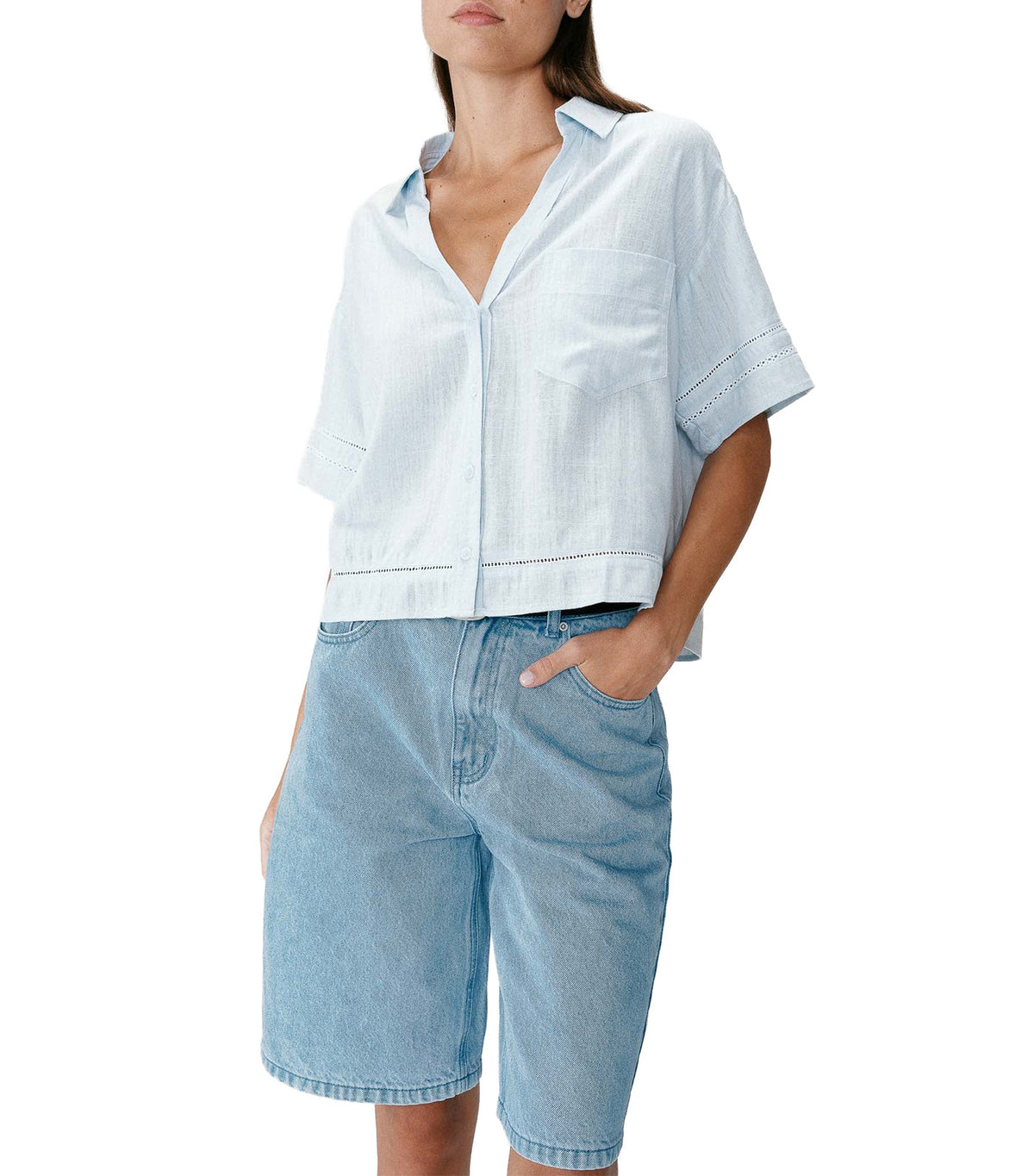 Winka Loose Lace Shirt with Short Sleeves Sky Blue