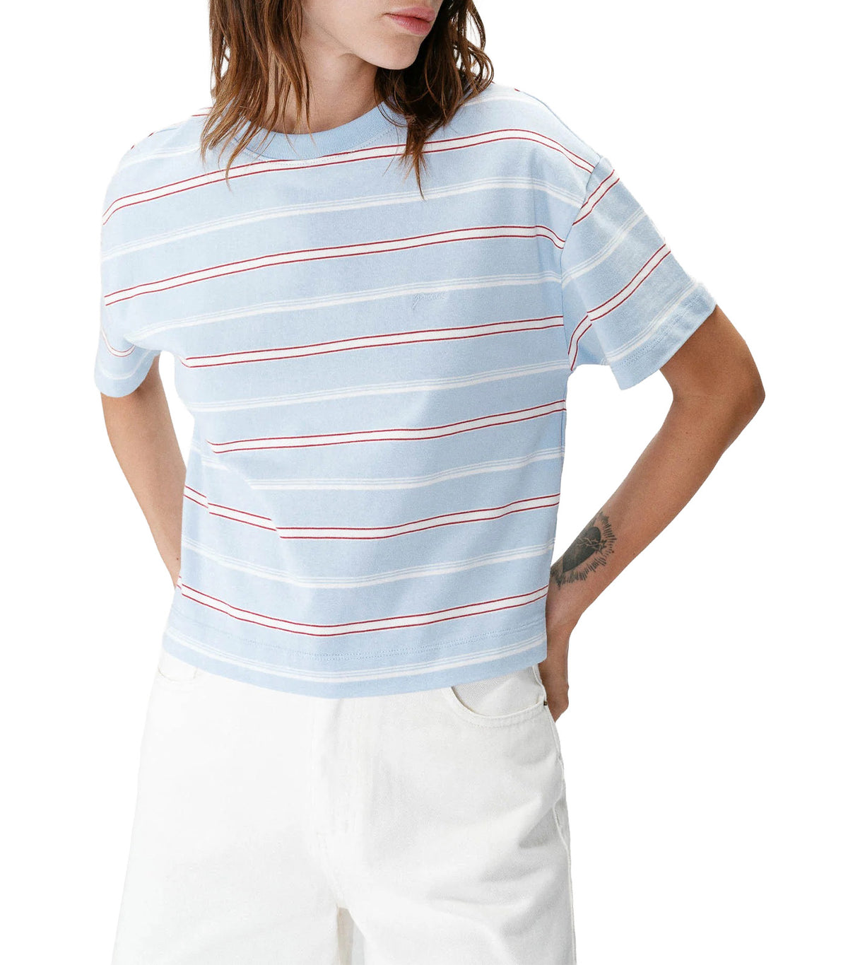 Welson Oversized Striped Cotton T-Shirt with Short Sleeves Sky Blue