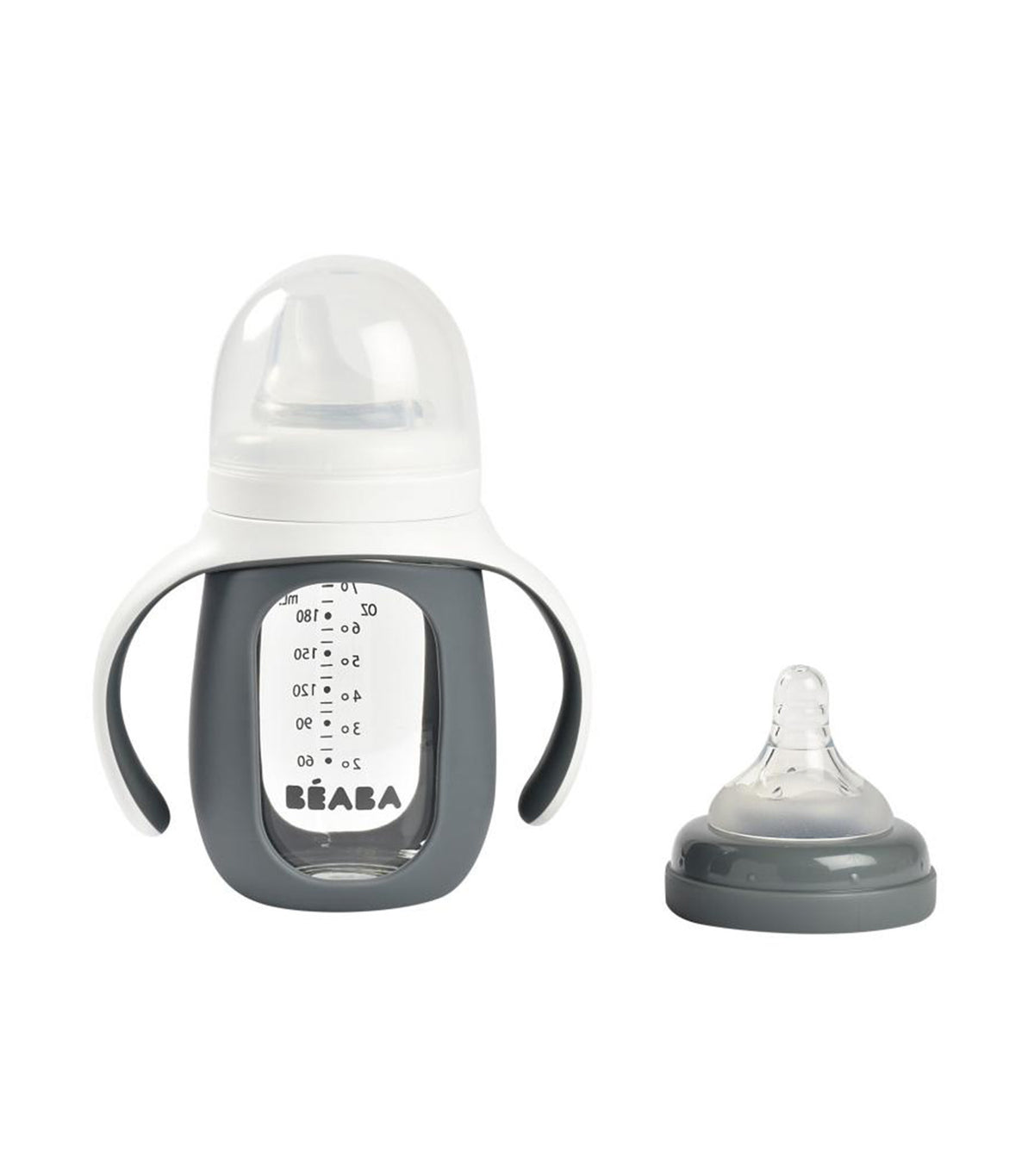 2-in-1 Glass & Silicone Learning Bottle Charcoal Gray