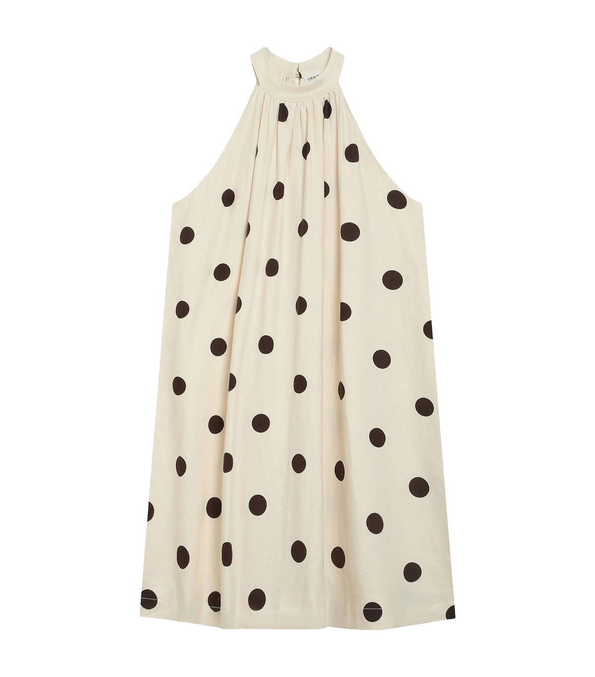 Warna Flared Short Sleeveless Polka-Dot Dress Ecru