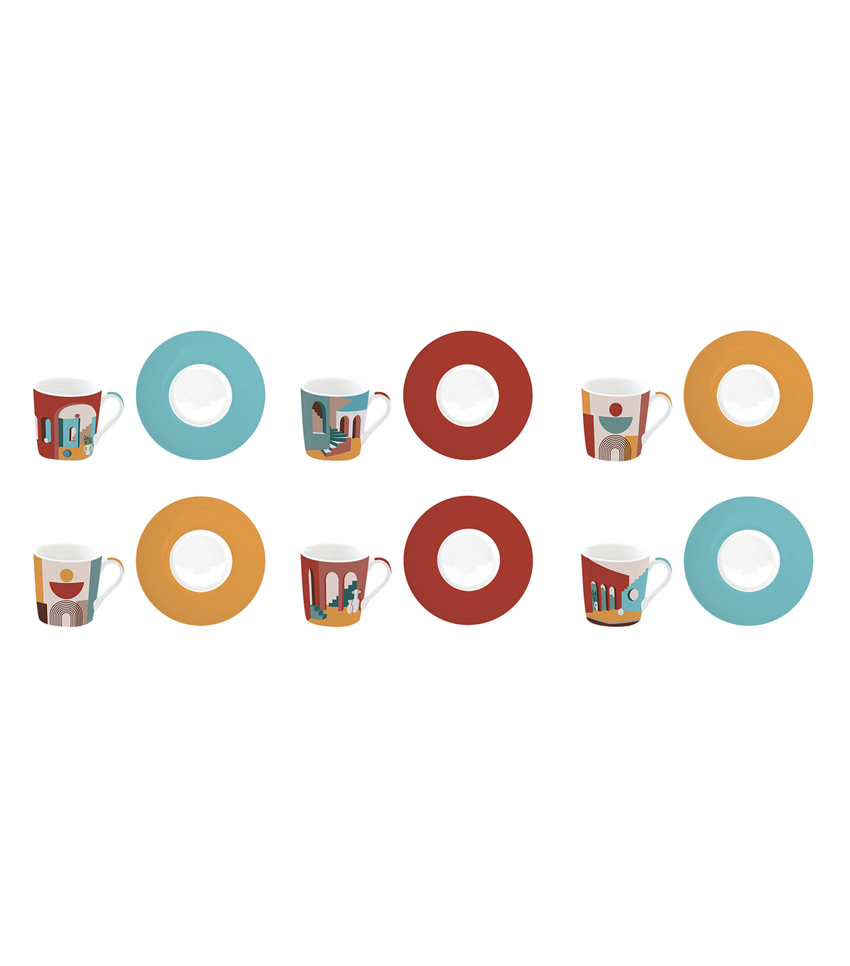 Illusion Porcelain Espresso Cup with Saucer Set of 6