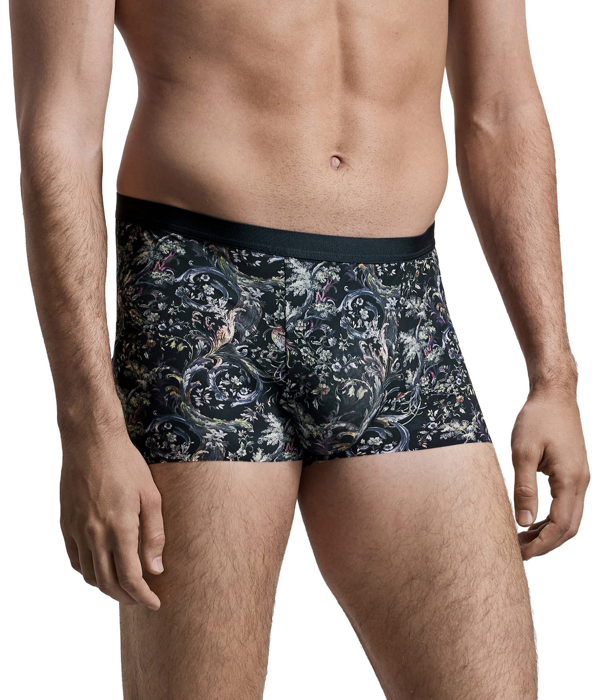 U-Shape Printed Elastic-Waistband Trunk Black