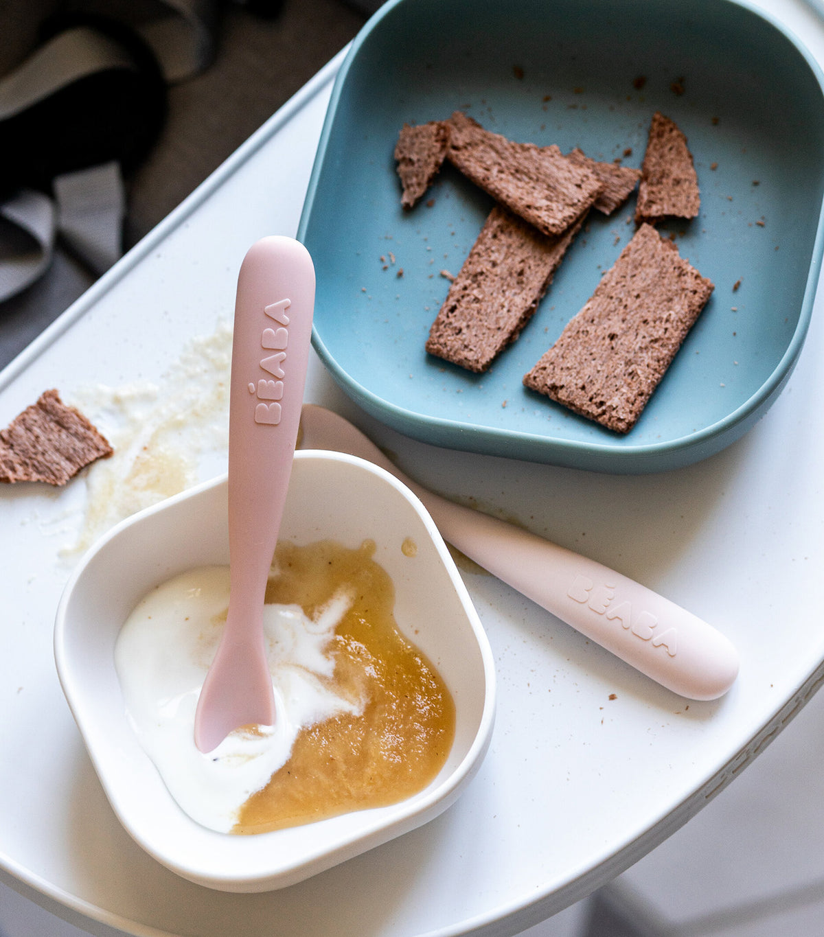 Set of 2 1st-Age Silicone Spoons Cotton/Marshmallow