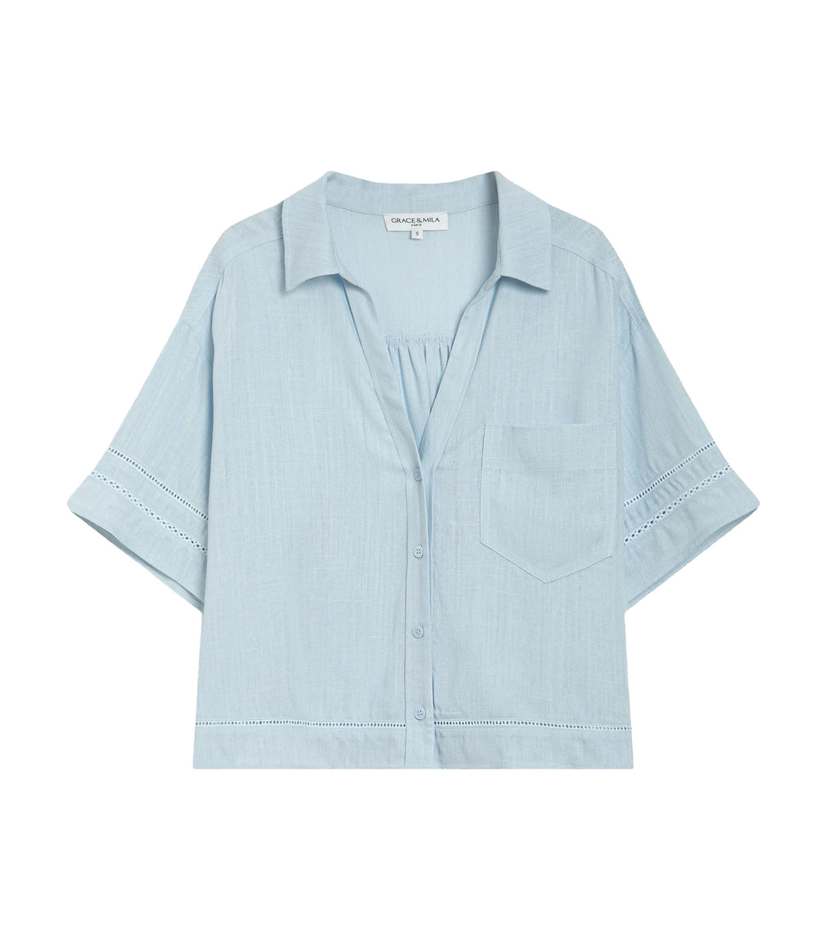 Winka Loose Lace Shirt with Short Sleeves Sky Blue