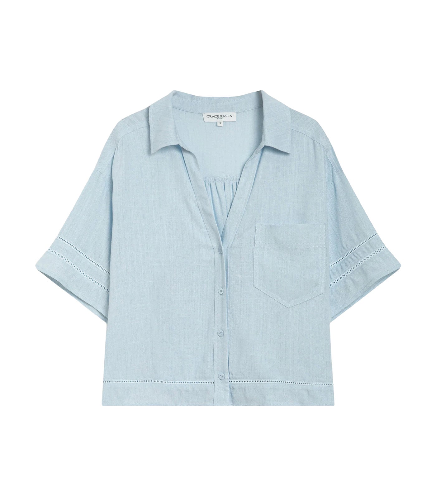 Winka Loose Lace Shirt with Short Sleeves Sky Blue