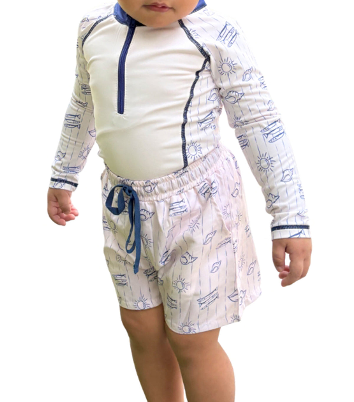 Little Marcello Amalfi Rash Guard Terno White/Cream Shell