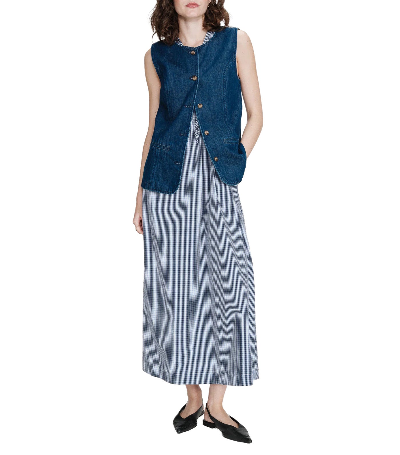 Vallon Fitted Sleeveless Denim Jacket Medium Blue