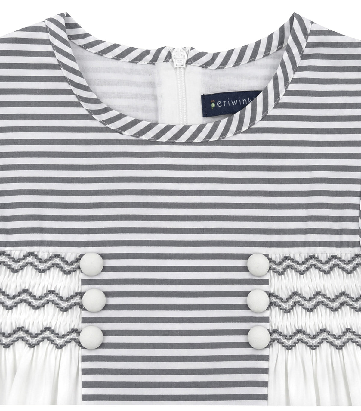 Orania Girls Striped Smocked Dress Gray