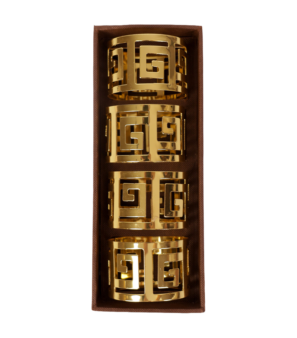 Green Key Set of 4 Napkin Rings Rectangular Gold
