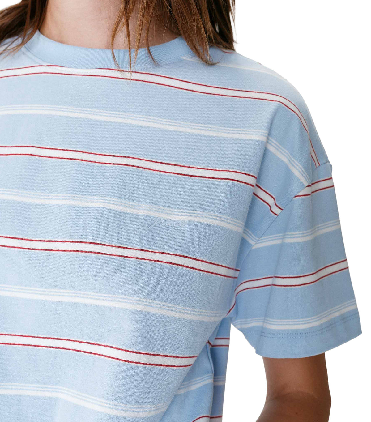 Welson Oversized Striped Cotton T-Shirt with Short Sleeves Sky Blue