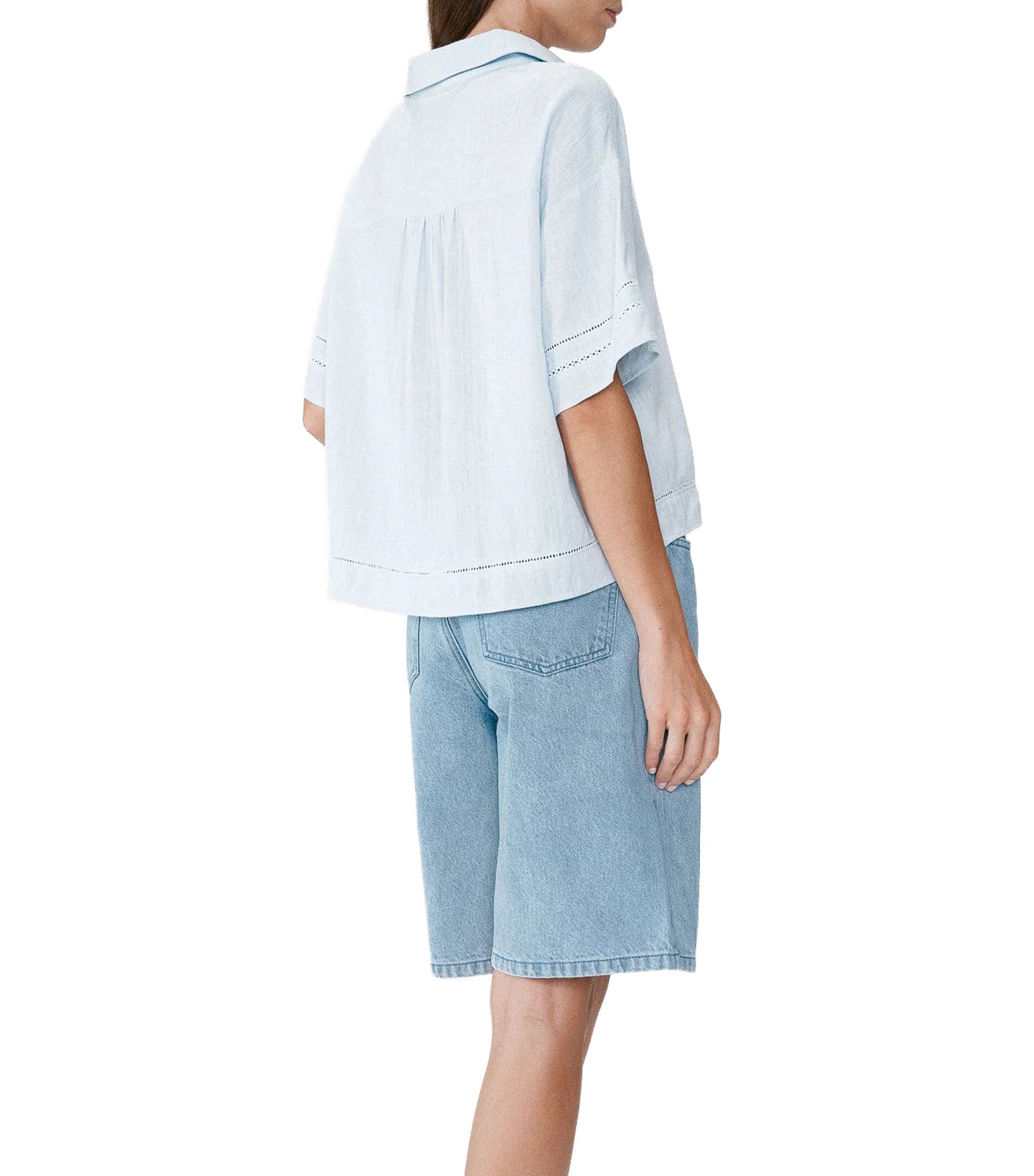 Winka Loose Lace Shirt with Short Sleeves Sky Blue