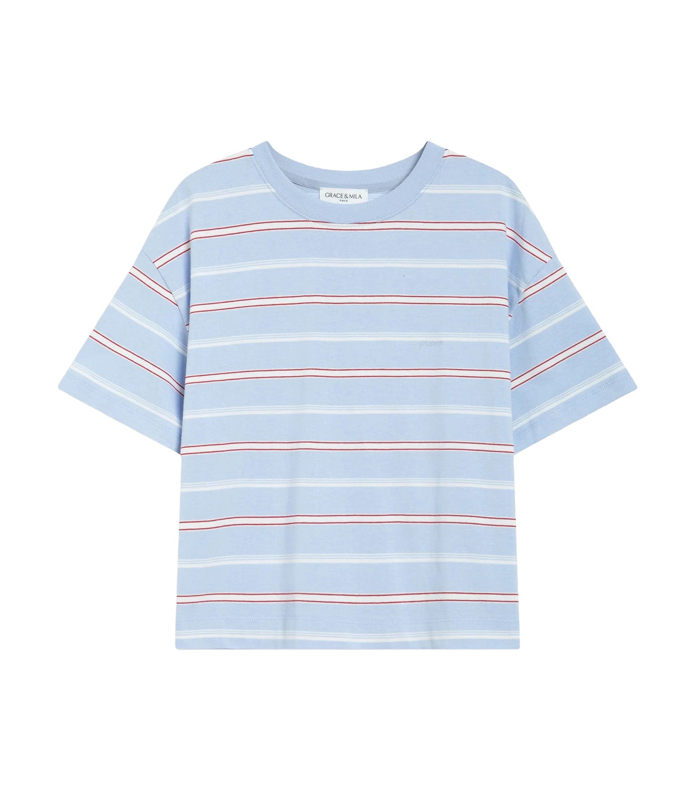 Welson Oversized Striped Cotton T-Shirt with Short Sleeves Sky Blue