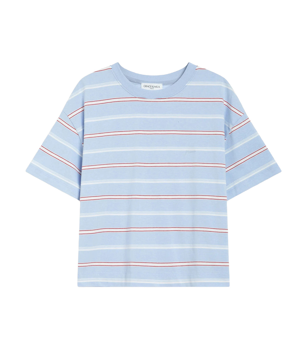 Welson Oversized Striped Cotton T-Shirt with Short Sleeves Sky Blue