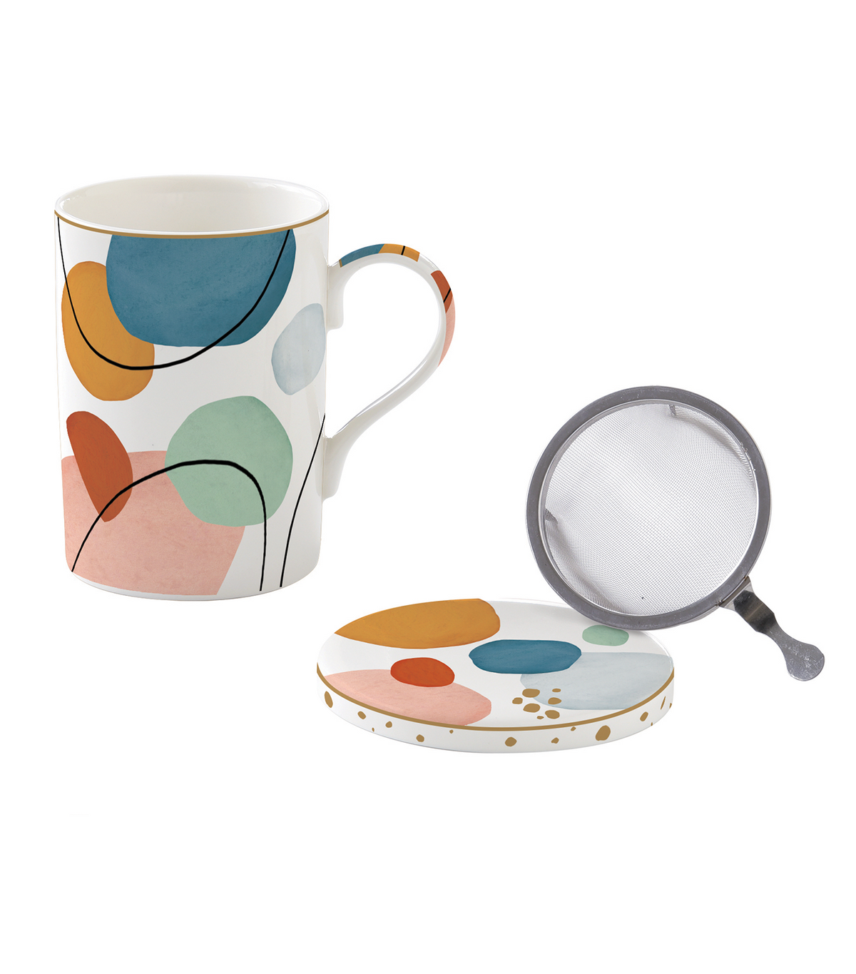 Shapes Porcelain Mug with Lid and Infuser Set of 3