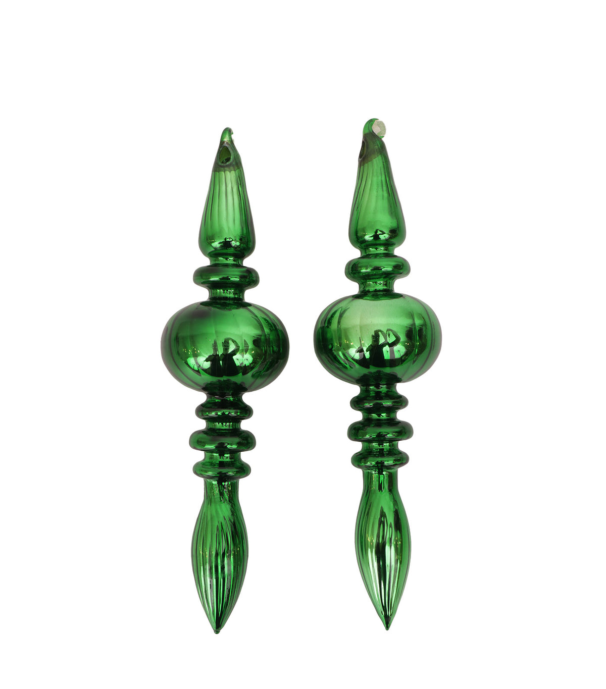 Christmas Glass Finial Set of 2 Green
