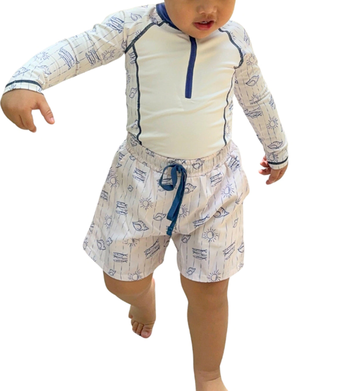Little Marcello Amalfi Rash Guard Terno White/Cream Shell