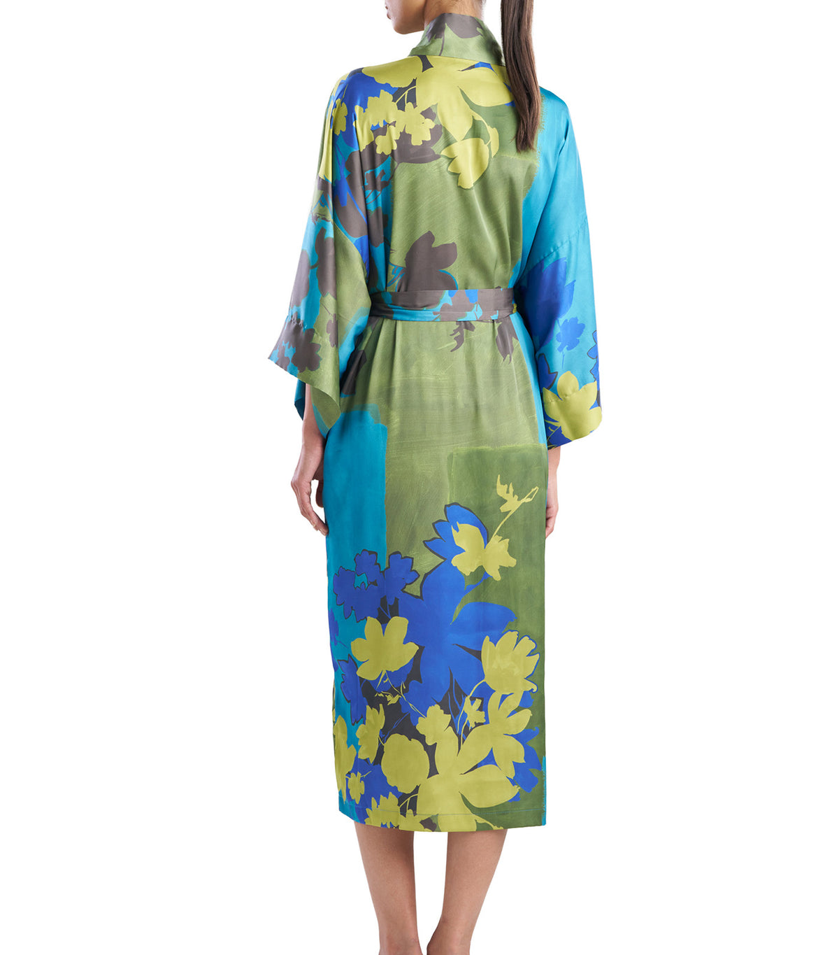 Coromandel Printed Stretch Satin Kimono Robe Vivtl