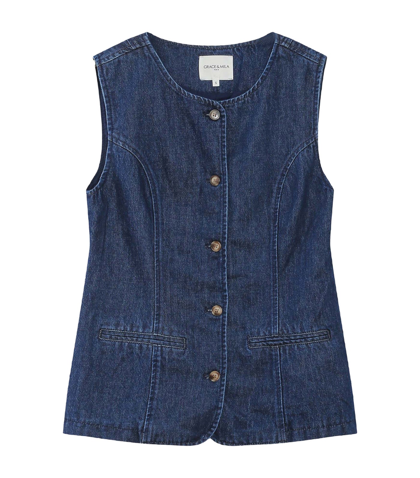 Vallon Fitted Sleeveless Denim Jacket Medium Blue