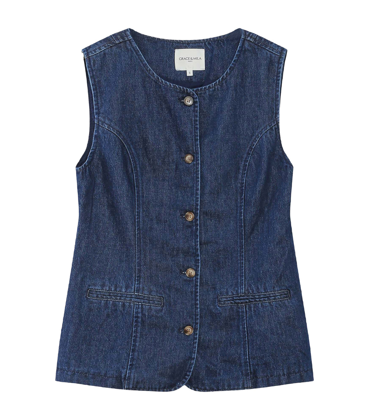 Vallon Fitted Sleeveless Denim Jacket Medium Blue