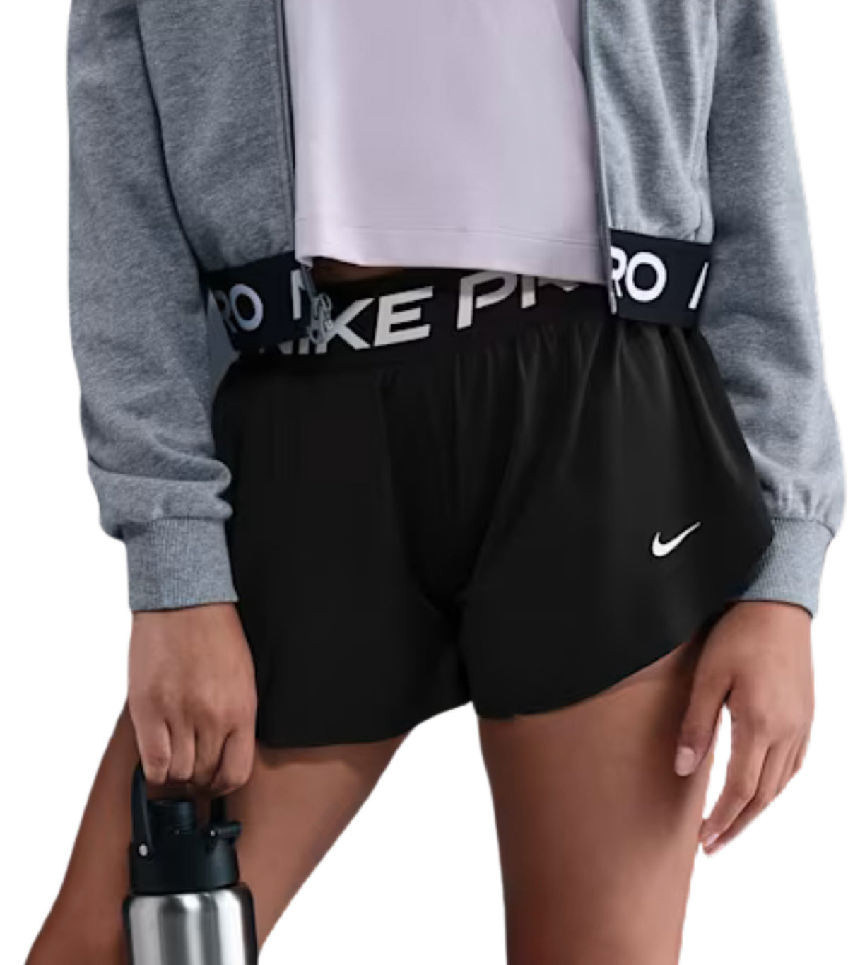 Pro Older Kids' Girls' Dri-FIT 2-in-1 Shorts Black/Black/White